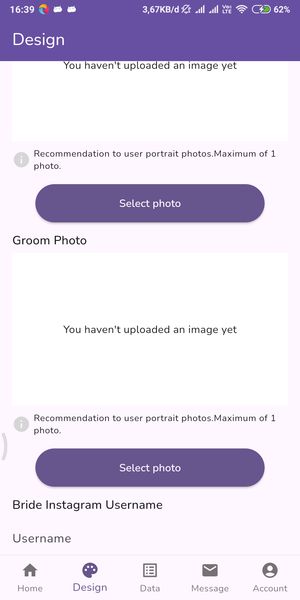Photo upload screen