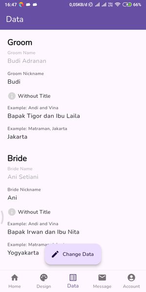Event and couple data entry