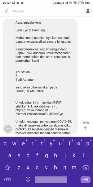 Contoh bagikan undangan dengan sms